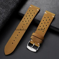 Vintage Cowhide Leather Watch Strap - Black Brown Universal Watchband - 22mm (Light brown - Silver)