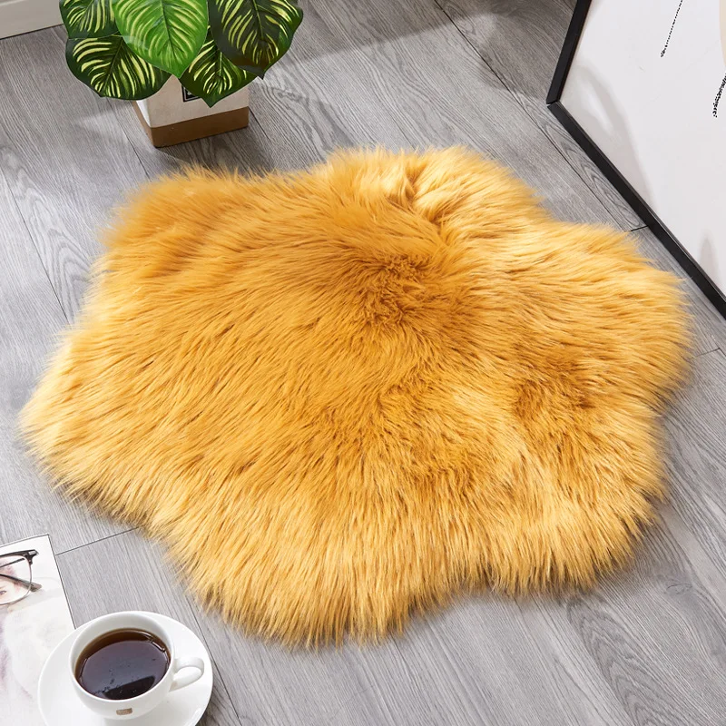 

Antiskid Soft Faux Fur Wool Carpet Indoor Sheepskin Rug Modern Carpet Mat Blue White Pink Gray Living Room 60x60cm Flower Carpet