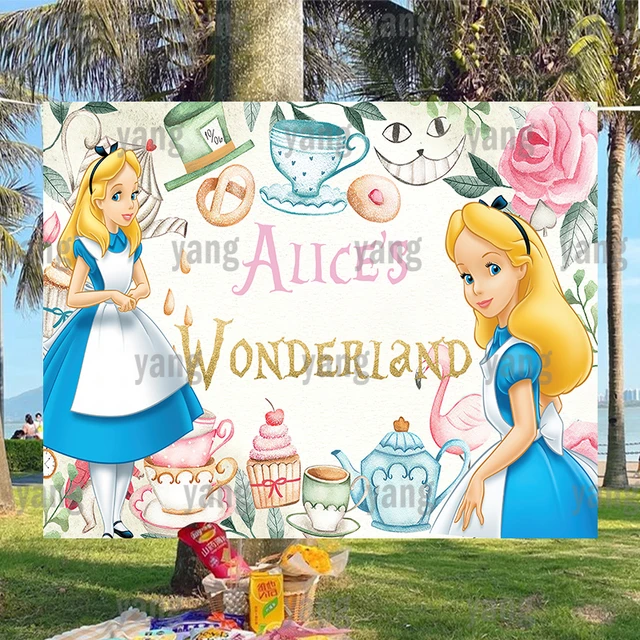 Birthday Party Set, Personalized Alice in Wonderland Backdrop