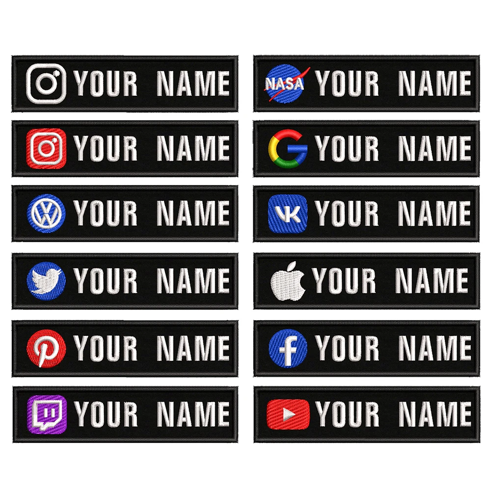 

1PC 10cmX2.5cm Custom Name Patch Stripes Badge Iron On Or Hook Loop instagram facebook youtube vk Twitter pinterest Twitch