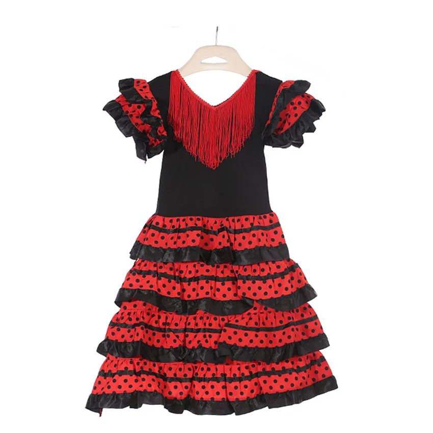 

Kids Dance Dress for Girls Traditional Spanish Flamenco Baby Classic Flamengo Gypsy Style Skirt Bullfight Festival Ballroom Red