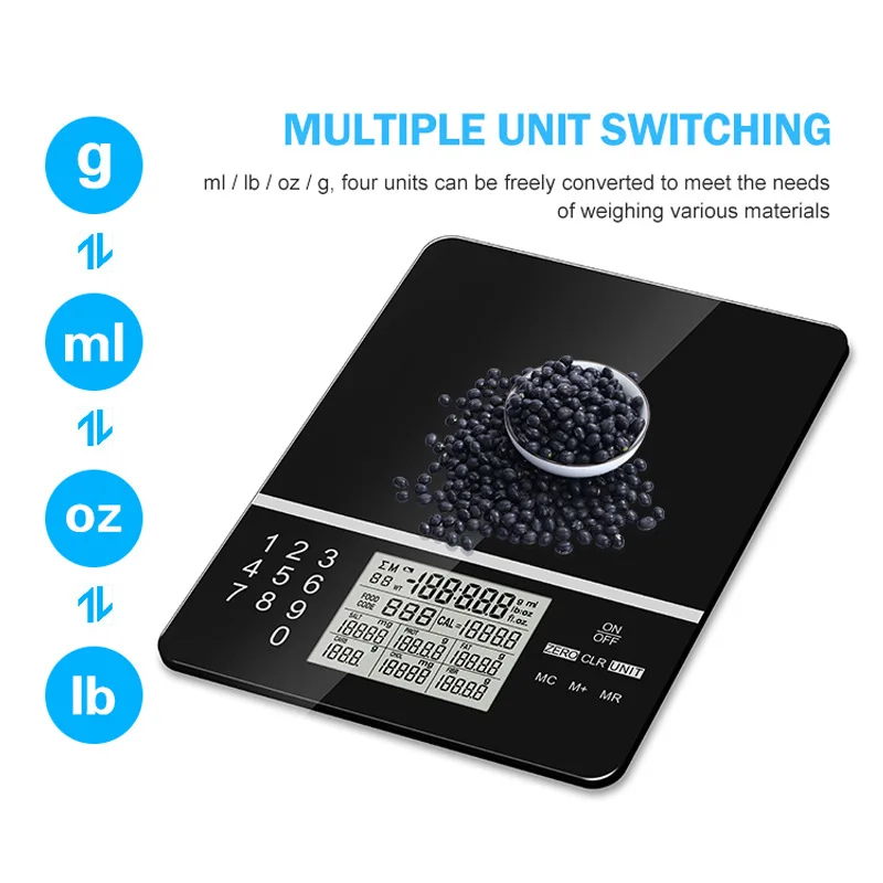 Smart Electronic Nutritional Scale 5KG Digital Touch Screen Tempered Glass Waterproof Baby Kitchen Food Baking Weighing Balance