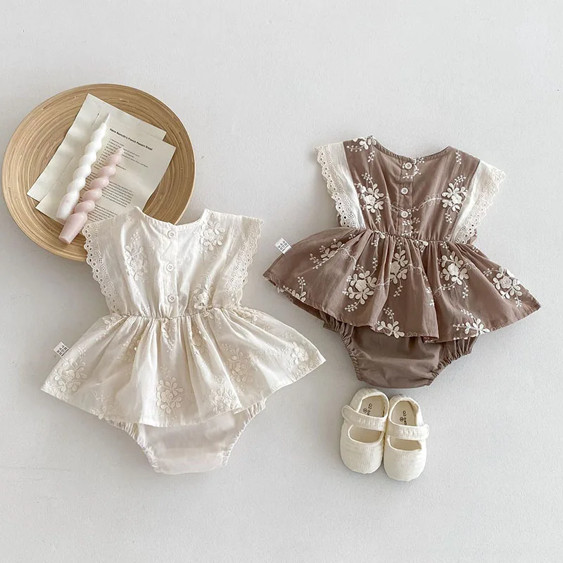 Cute Baby Girls Embroidery Flower Jumpsuit