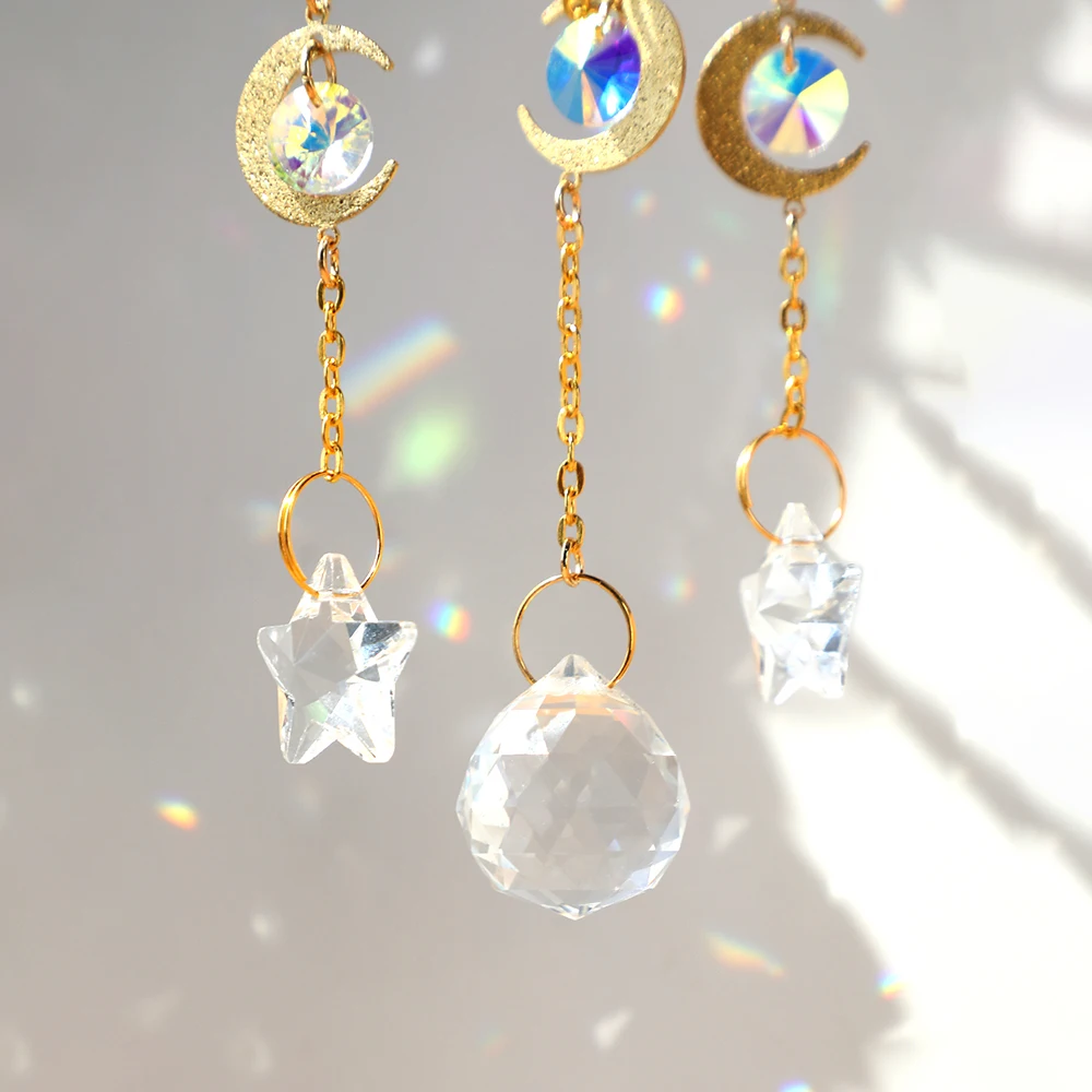 Description Picture 6 of itemNatural Moon Crystal Suncatcher Ornament With Colorful Prism Pendant For Garden Patio Porch Balcony Window Home Decoration Gift