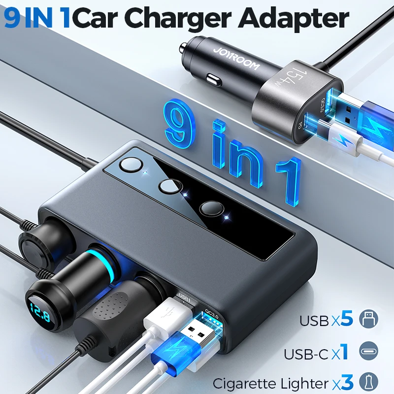Comprar Cargador de coche multifunción 3 enchufe de encendedor de coche 3  puertos USB adaptador de coche tipo C QC 3,0 adaptador de enchufe de  alimentación divisor de carga rápida