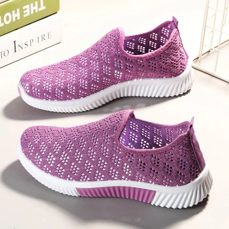 

Кроссовки женские сетчатые дышащие, дышащие Сникерсы для спорта и прогулок, повседневная однотонная обувь на плоской подошве, корейский стиль, лето 2023