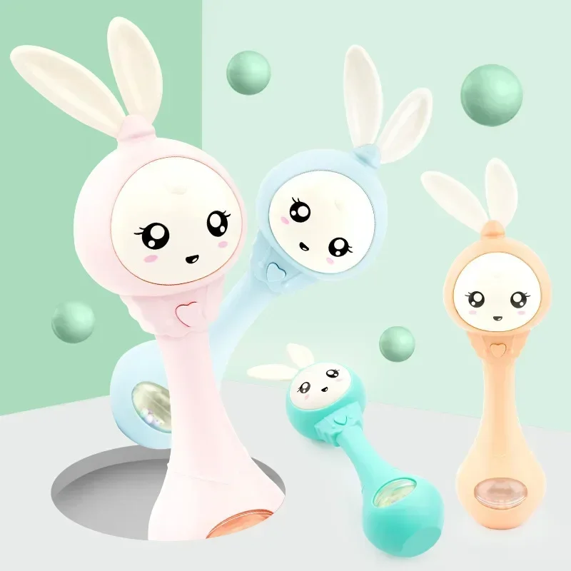 

Baby Music Flashing Rattle Toys Rabbit Teether Hand Bells Mobile Infant Stop Weep Tear Rattles Newborn Early Educational Toy 18M