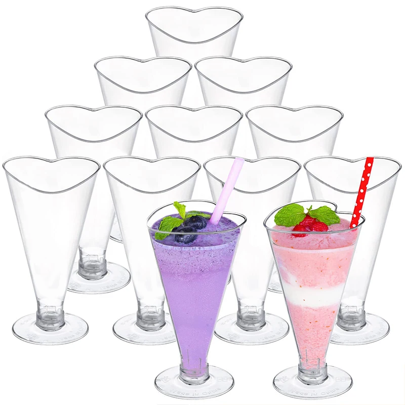 Transparent Mousse Cup Disposable Plastic Heart-shaped Cake Ice Cream Cups Wedding Birthday Party Bar Supplies 5/10Pcs