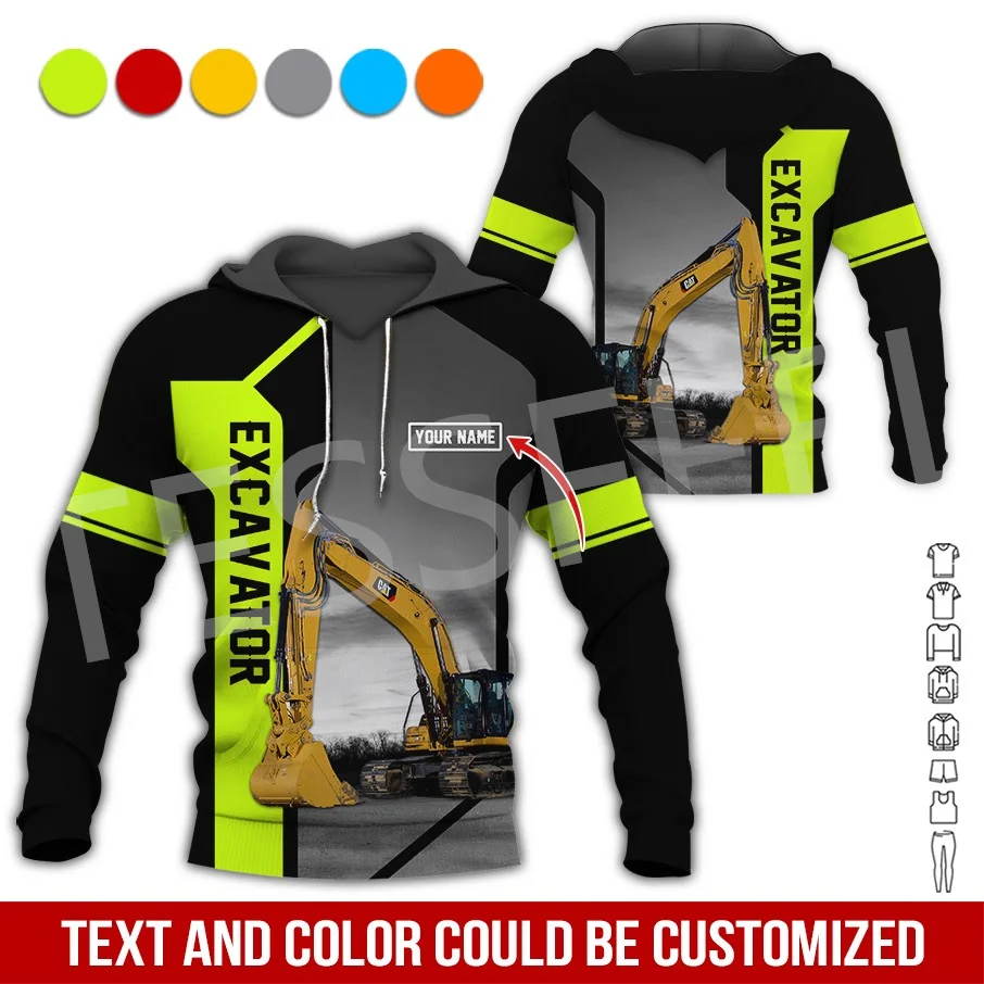 

Custom Name Cosplay Crane Heavy Equipment Operator Worker Excavator Streetwear 3DPrint Harajuku Casual Funny Jacket Hoodies X28