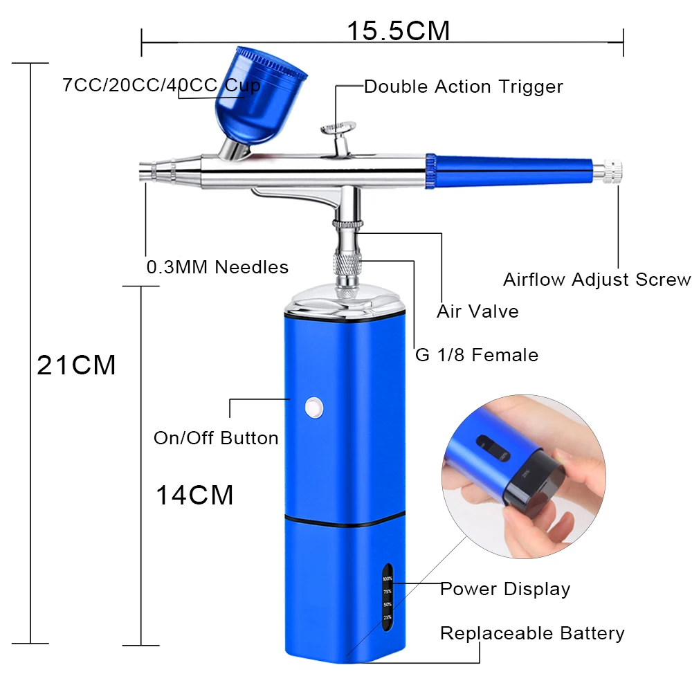 Air Brush Kit with Compressor, Air Brush Rechargeable Portable High  Pressure Air Brushes with 0.3mm Nozzle - AliExpress