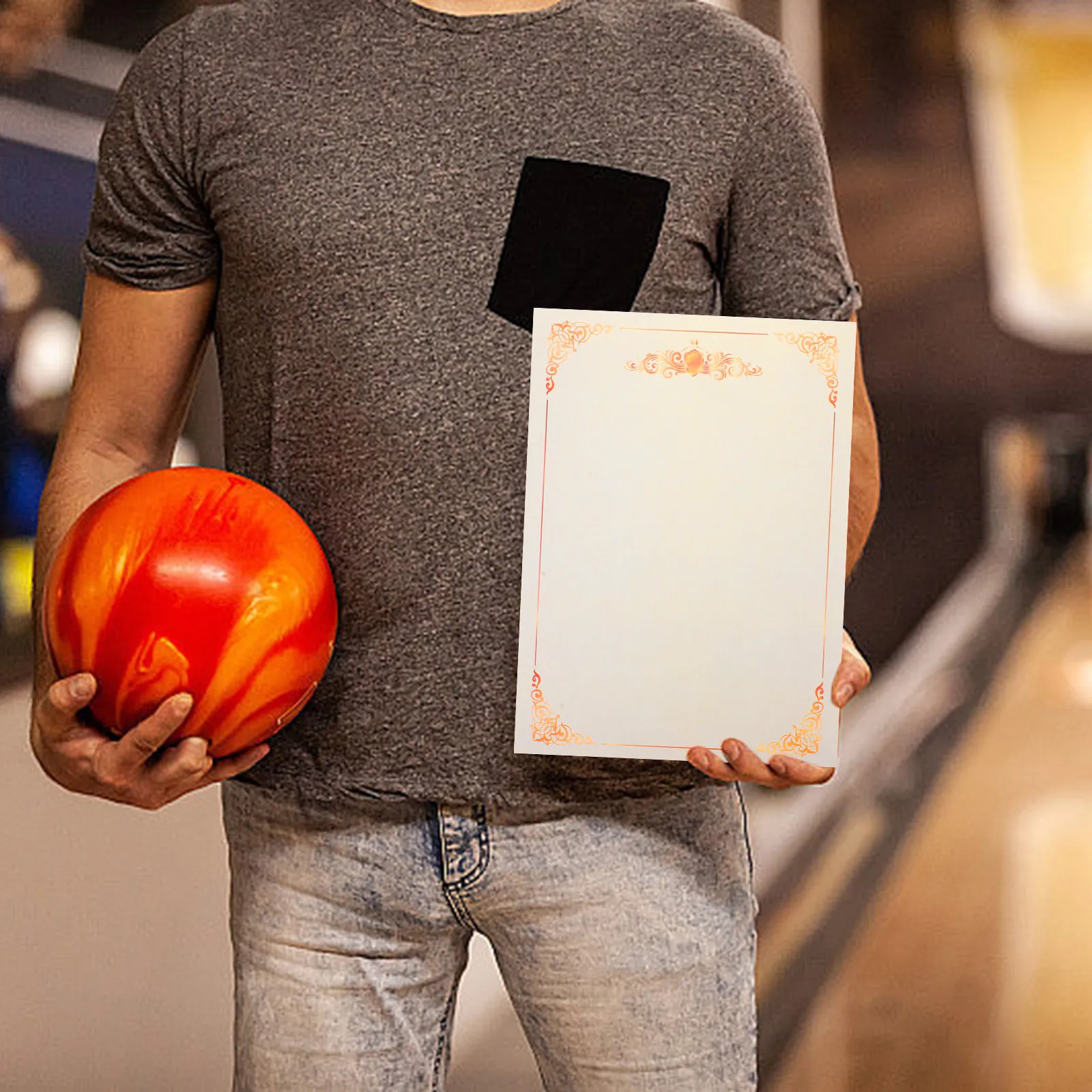 100매 백지 증명서 - 옵셋 프리미엄 필기 표면, 꽃무늬 테두리 장식 내부 용지, 시상용