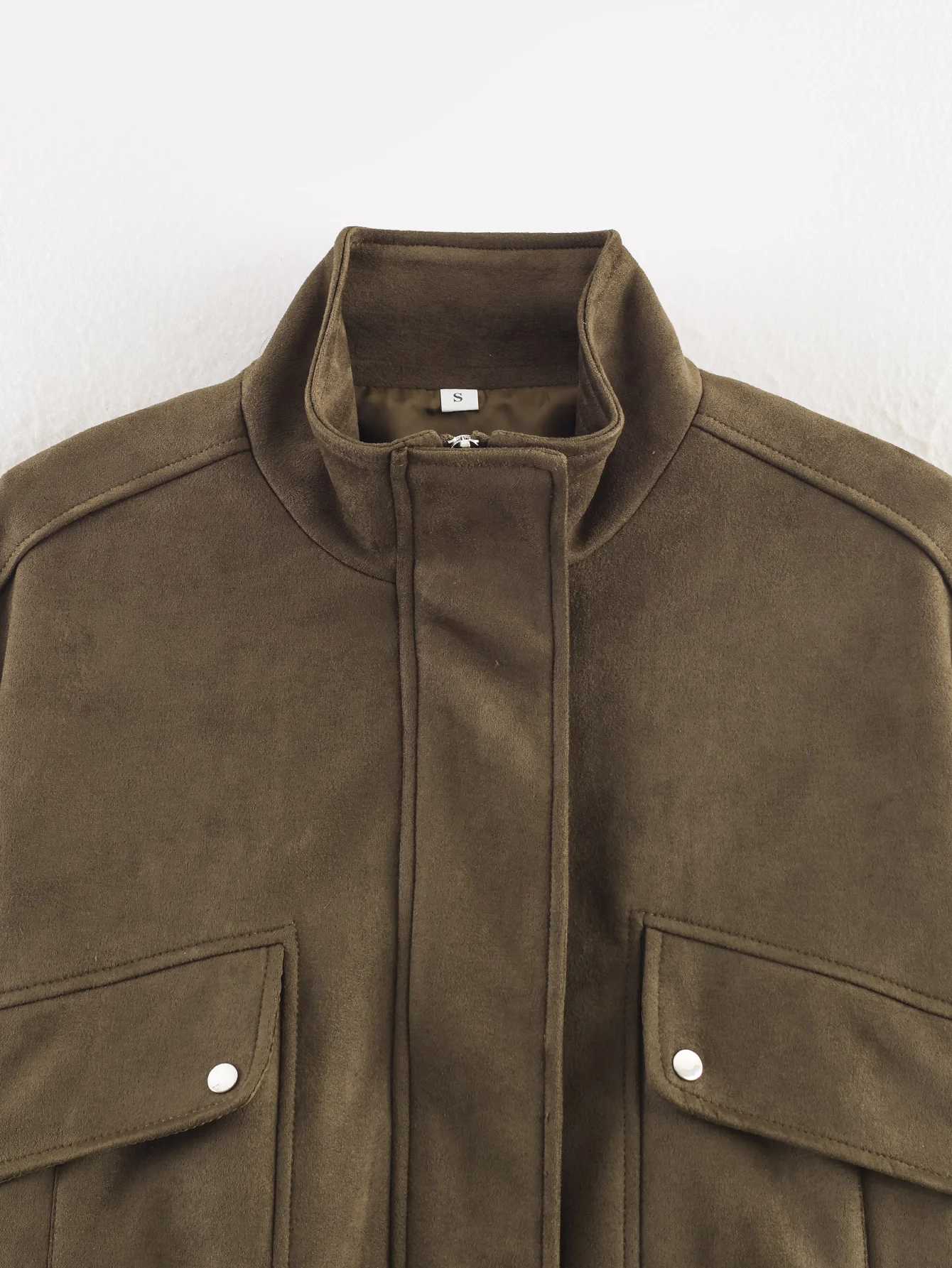 Women Vintage Suede Jacket Loose Zippers Pockets Outerwears Long Sleeve Green Coats Lady 2025 Autumn Winter Jacket Streetwear