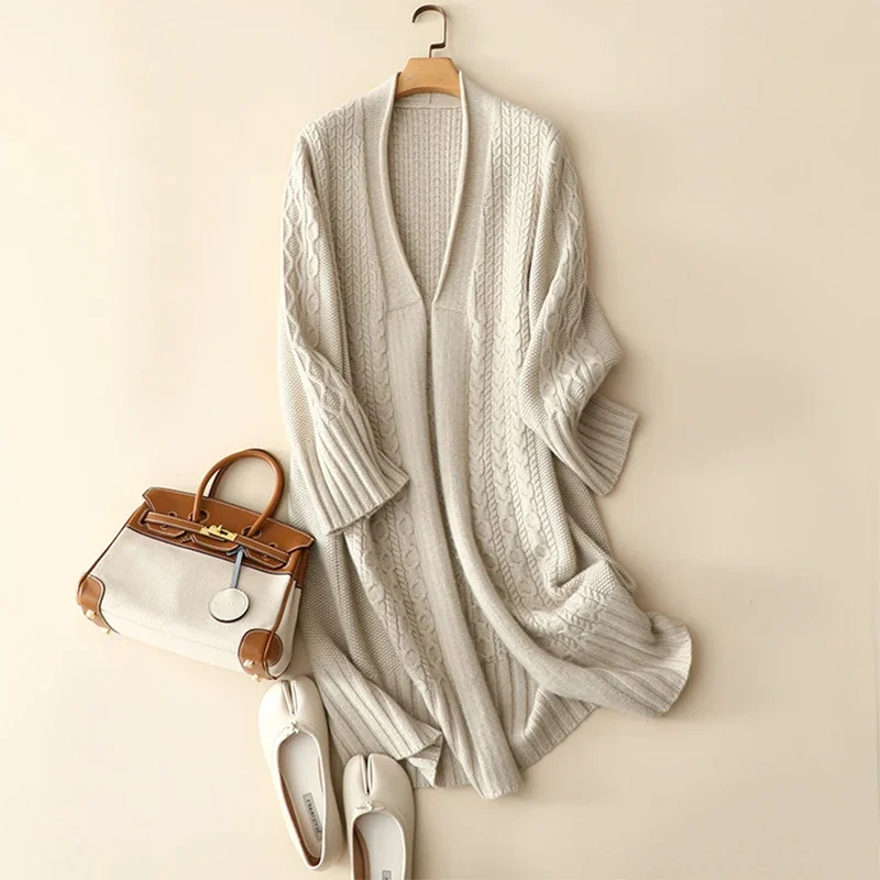 

Aliaga осень-зима новый дизайн 100% кашемировый открытый Кардиган с длинным рукавом вязаная верхняя одежда с карманами винтажные Стильные топы