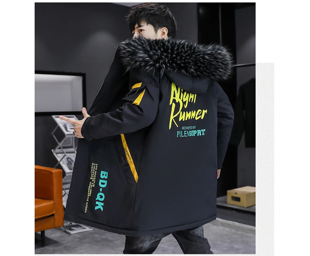 DIMUSI Winter Men's Mid-Long Parkas Coats Male Thermal Hooded Jackets Men Classic Fur Collar Fleece Liner Padded Jacket Clothing