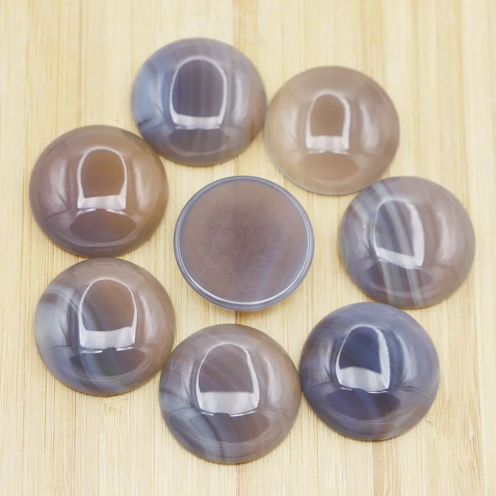 

30MM Natural Stone Grey Agate Round CAB Cabochon Ornament No Drilled Hole Bead Jewelry Making Bracelet Earring Accessories 10Pcs