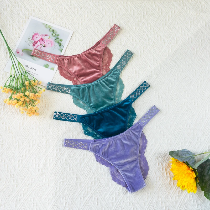 Sexy Panties With Rhinestone Underwear Low Rise Brazilian Lace Bragas