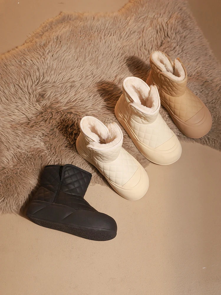 

Женские ботинки с подкладкой, Зимние ботильоны на плоской подошве, с круглым носком, с хлопковым мехом, средней высоты, 2023