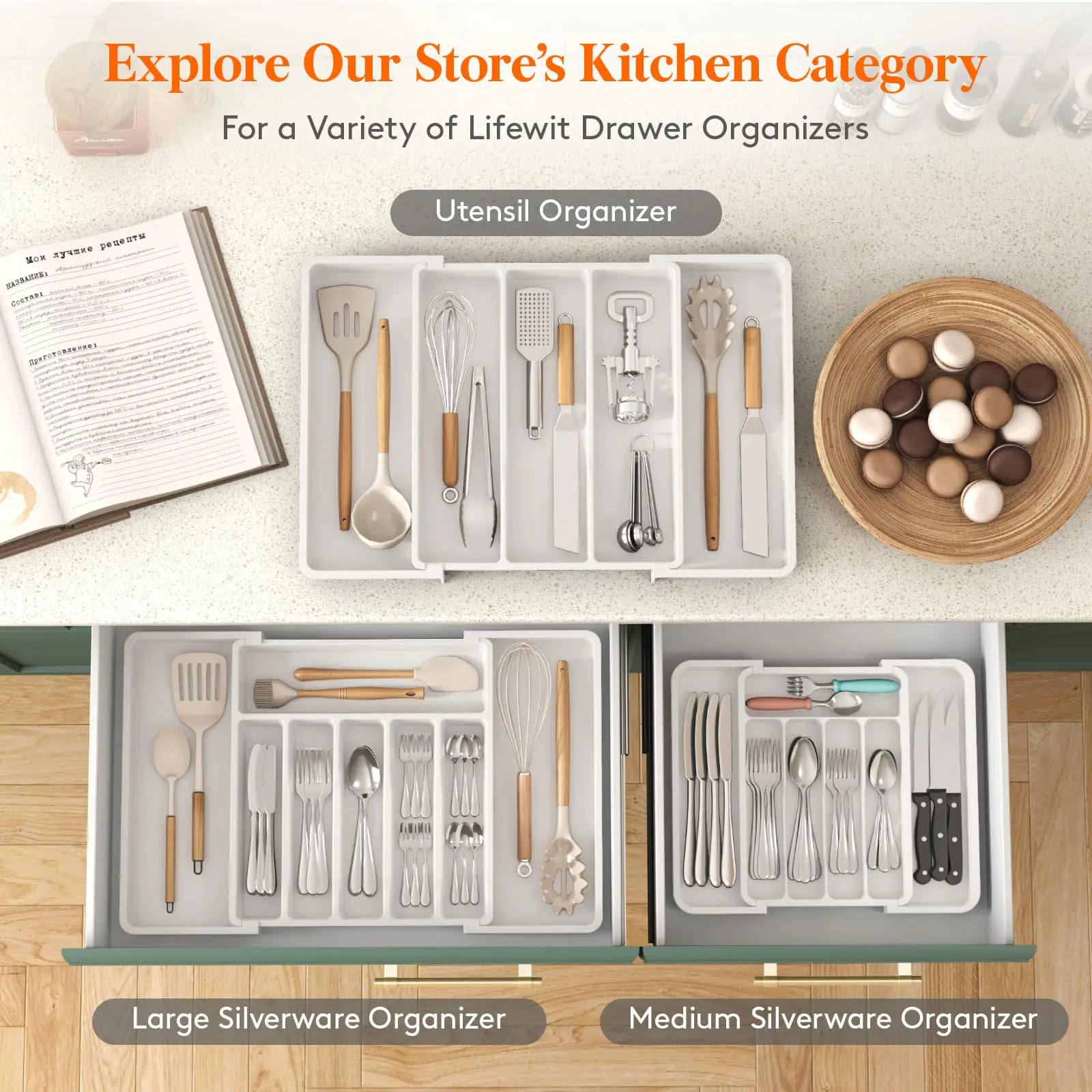 New Popular Adjustable Cutlery Organizer - Upgraded Plastic Storage Tray with Dividers Fork and Knife Drawer Organizer