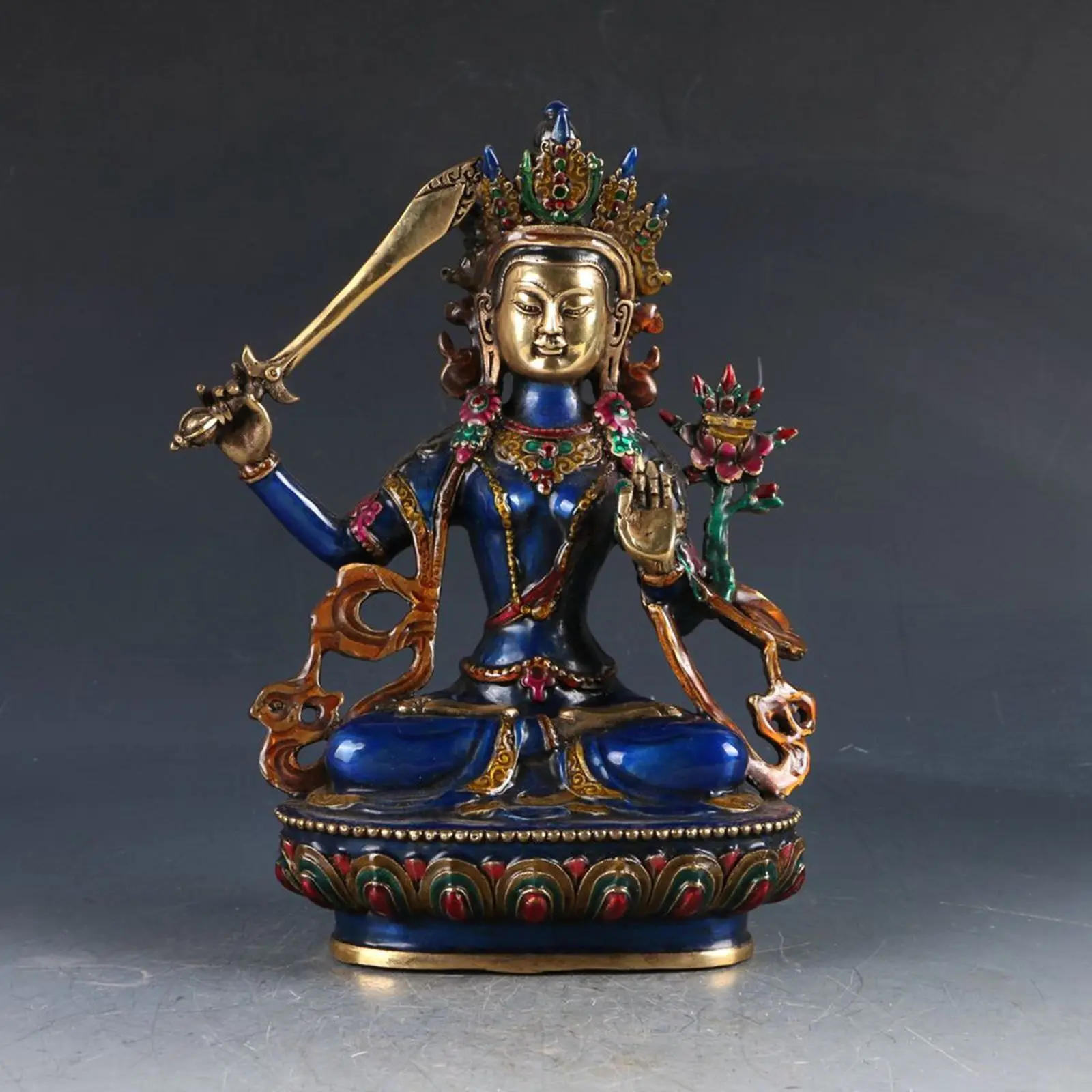 

Китайская перегородчатая эмаль латунная статуя Будды-Bodhisattva Manjusri NR