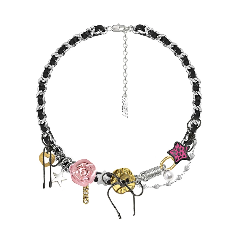 MASW Original Design Modern Jewelry Colorful Pendant Black PU Chain Necklace For Women Female Birthday Party Gift 2023 New