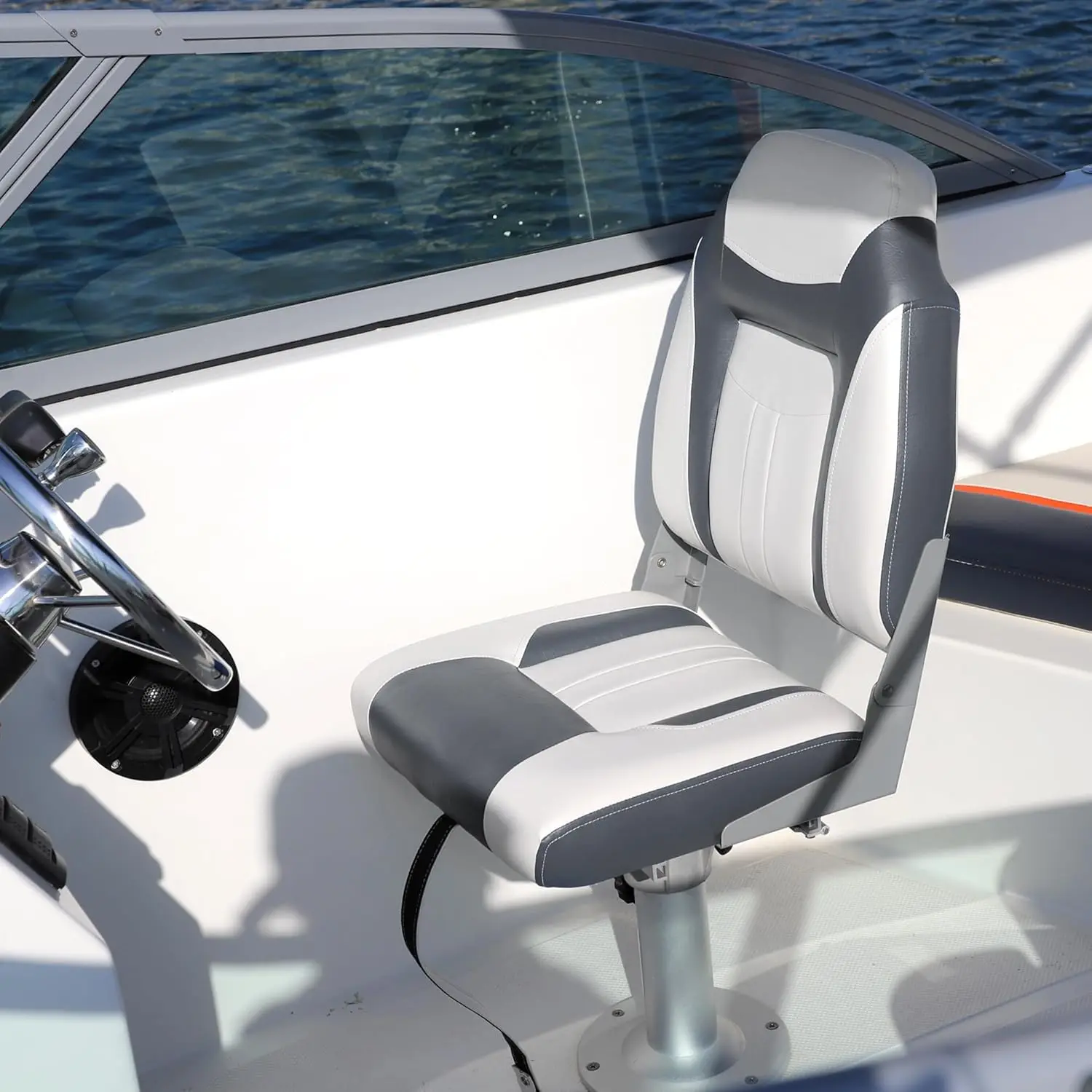 Deluxe A Pair of Marine High Back Folding Fishing Boat Seat,Stainless Steel Screws Included,White/Charcoal