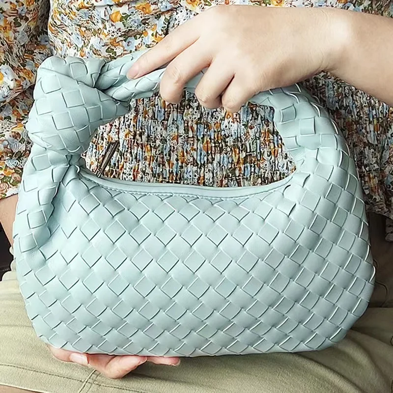 2022 Fashion Handmade Woven Bag Luxury Woven Leather Printed Shoulder Bag Lady Crossbody Hobo PU Knotted Handle Casual Handbag 