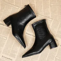 Fashion Vintage Thick Heels Women Slim Ankle Boots Autumn Winter Pointed Toe Stripper Party Short Booties Zapatos De Mujer - Image 6