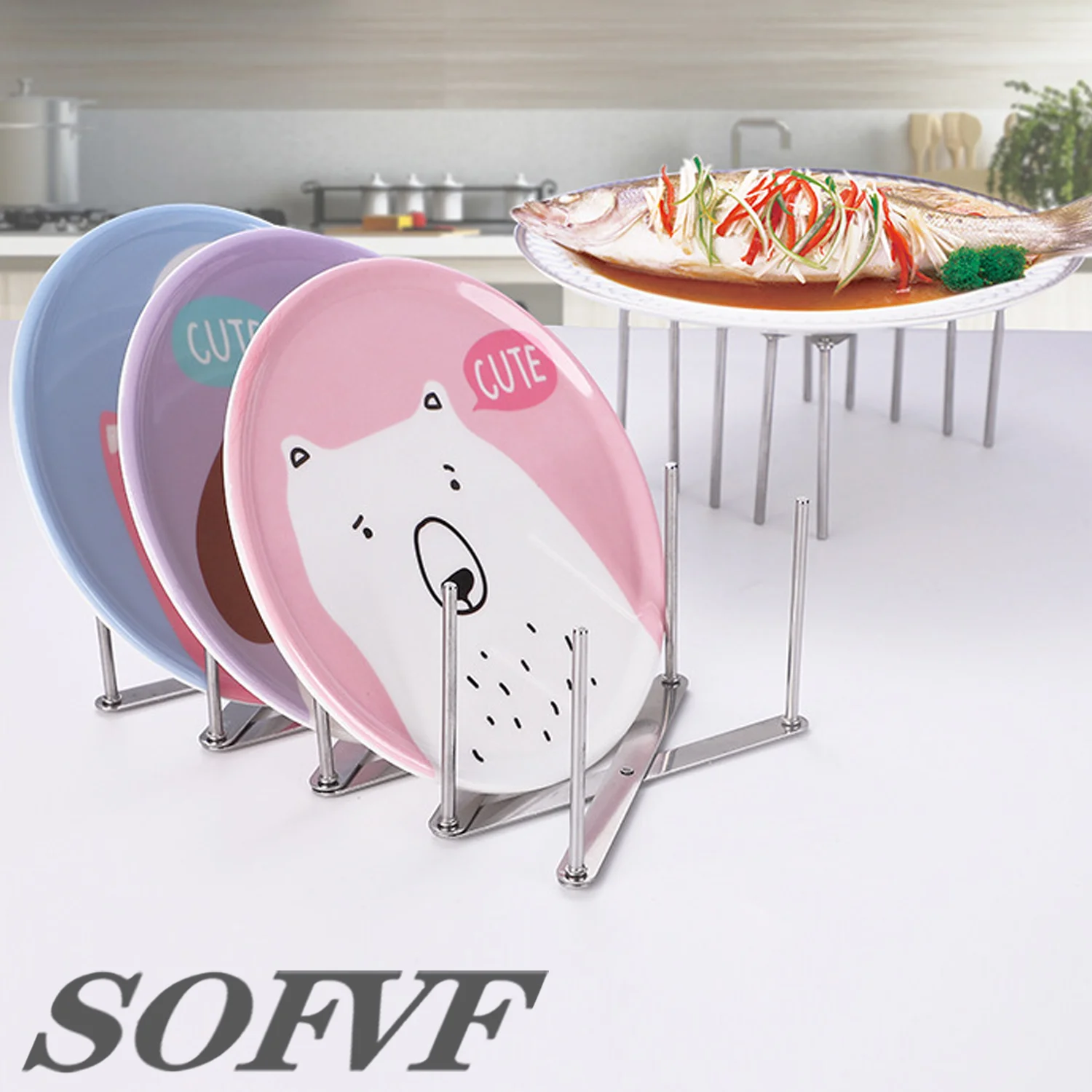 Stainless steel pot cover frame retractable and foldable household kitchen storage rack