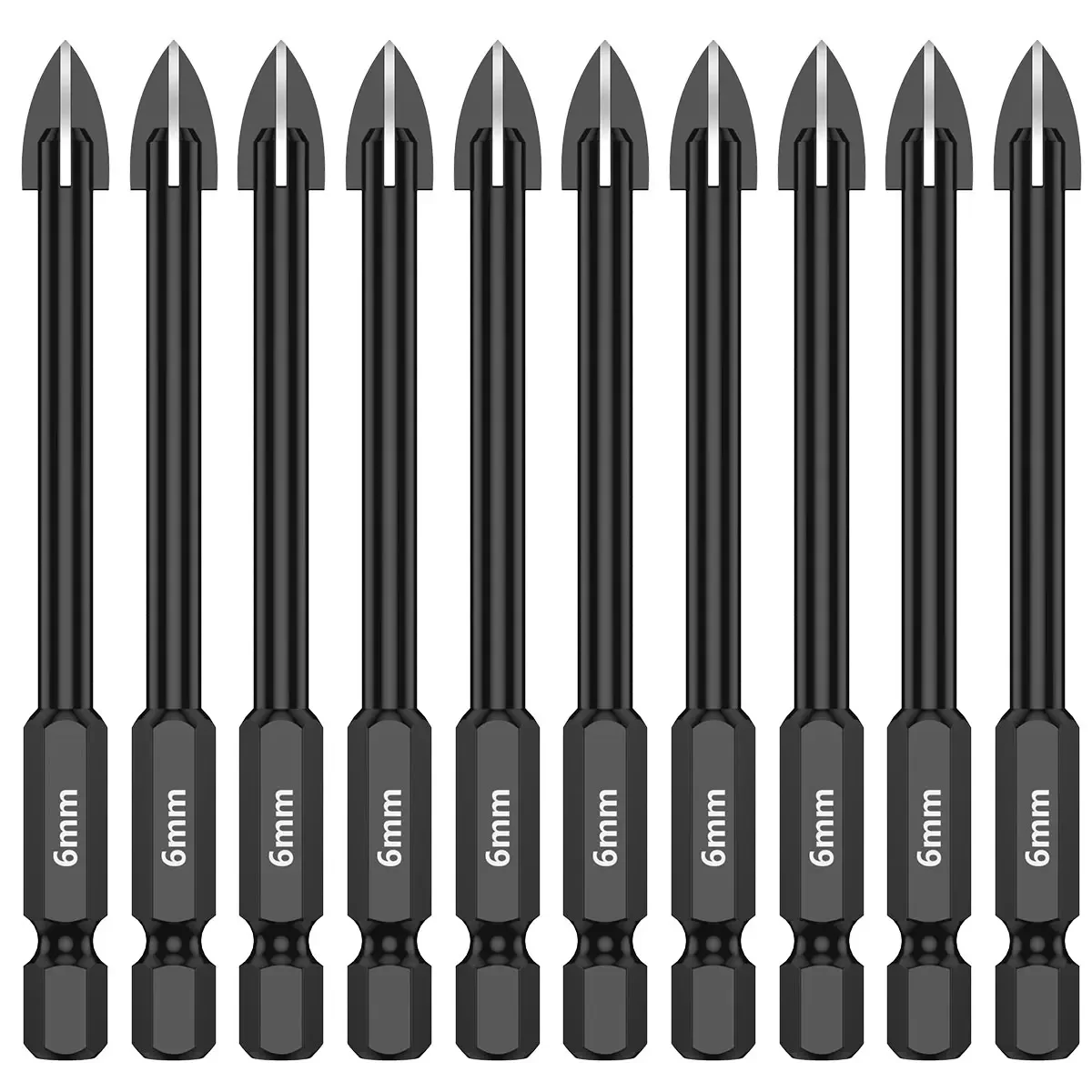 10Pcs 6mm Cross Hex Drill Bit Set For Tile Porcelain Glass Mirror Multifunction Tile Porcelain Drill Bit Kit Tool Carbide Drills 10pcs 6mm cross ceramic triangular drill bit set tungsten carbide hex shank 74mm four edge for tile porcelain glass mirror tool