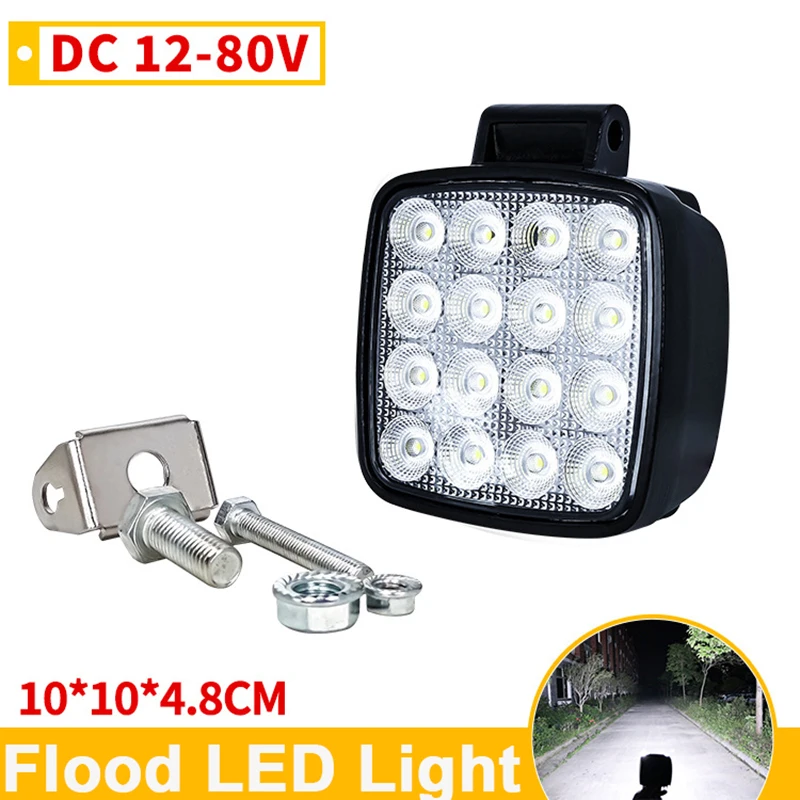 1개 사각형 LED 오프로드 라이트 12V 24V 48W 플러드 LED 작업등 트랙터 굴삭기 트럭 ATV UTV 그레이더 크롤러 도저 로더용