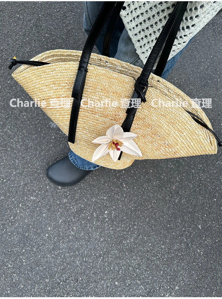 Straw Woven Handbags For Women Handmade Travel Seaside Beach Bag Summer New Handle Bucket Bag Shopping Tote Bag Basket Bolsa