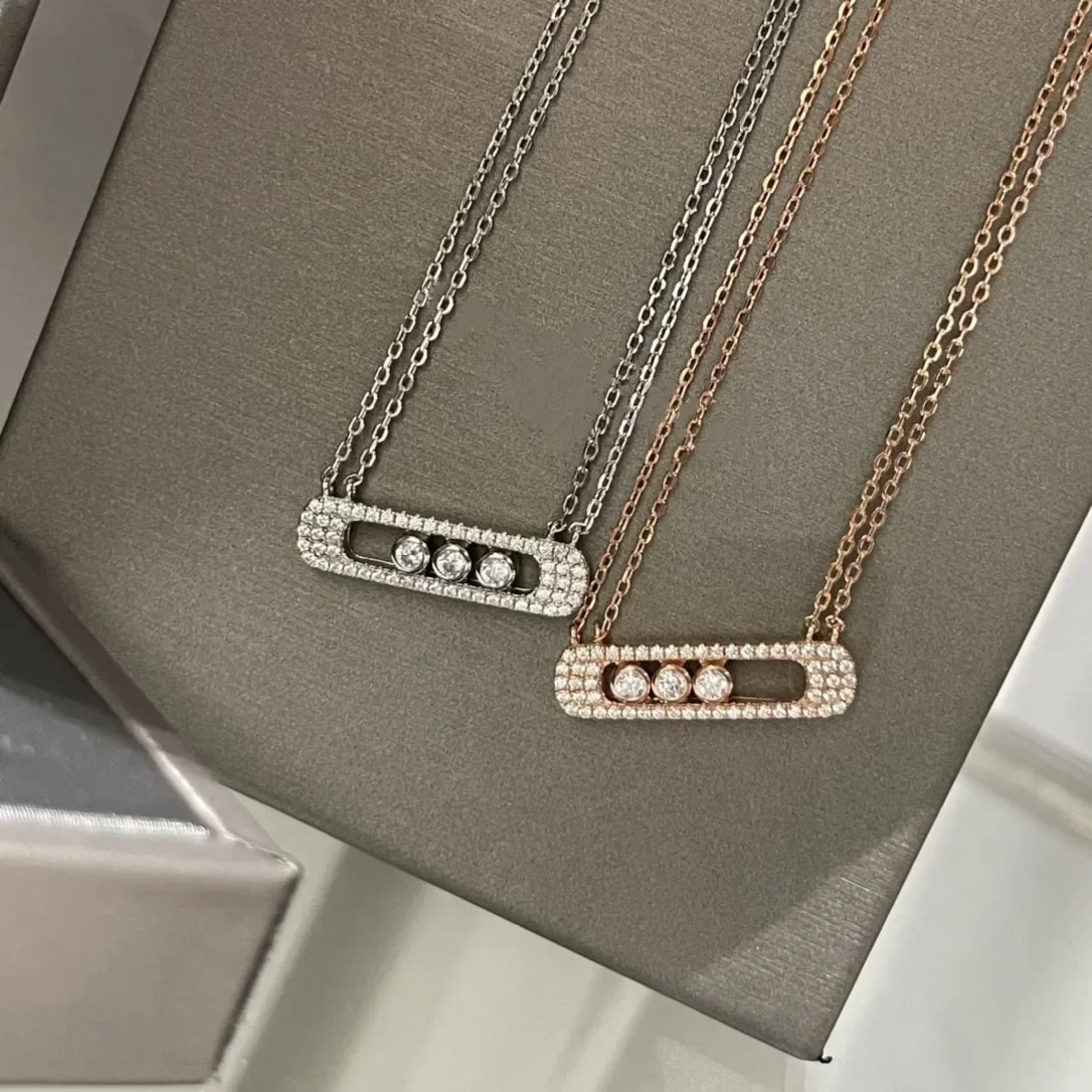 

European Luxury Jewelry s925 Sterling Silver Charming Women's Necklace - Zircon Sliding Design Party Gift - Free Shipping