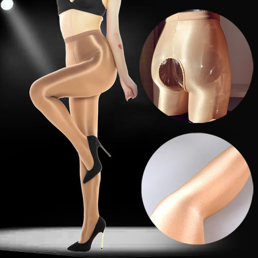 70D Glossy Sexy Shiny Sheer Tights Open Crotch Socks Pantyhose Party Club Elastic Thin Women Stockings