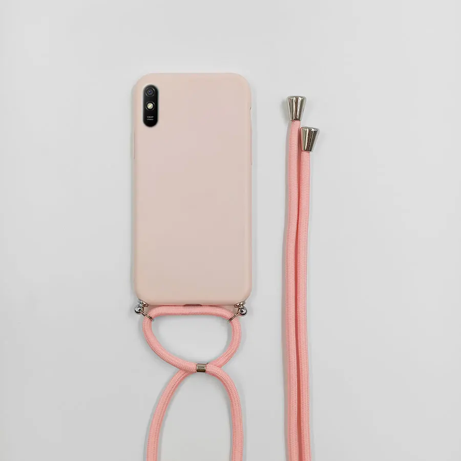 Sleek Black & Pink Silicone Crossbody Necklace Case - Hands-Free Style