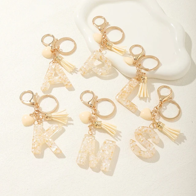 Mode blanc coeur gland lettre pendentif résine porte-clés femmes sac à dos breloques porte-clés clé voiture bibelot accessoire cadeau 1