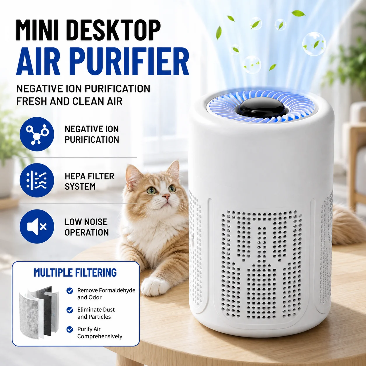 Negative Ion Mini Desktop Home USB Purifier Remove Smoke and Odor and Dust Particles HEPA Filter Efficient Purifying Air 1