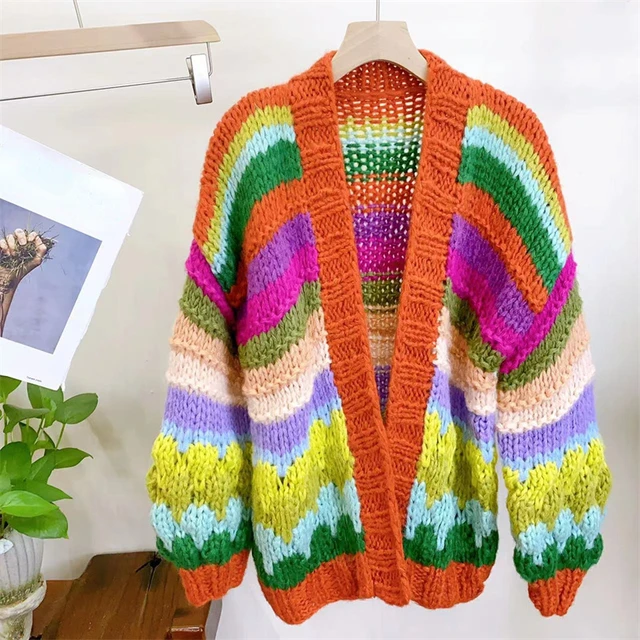 Rainbow Mohair Multi Color Monogram Cardigan