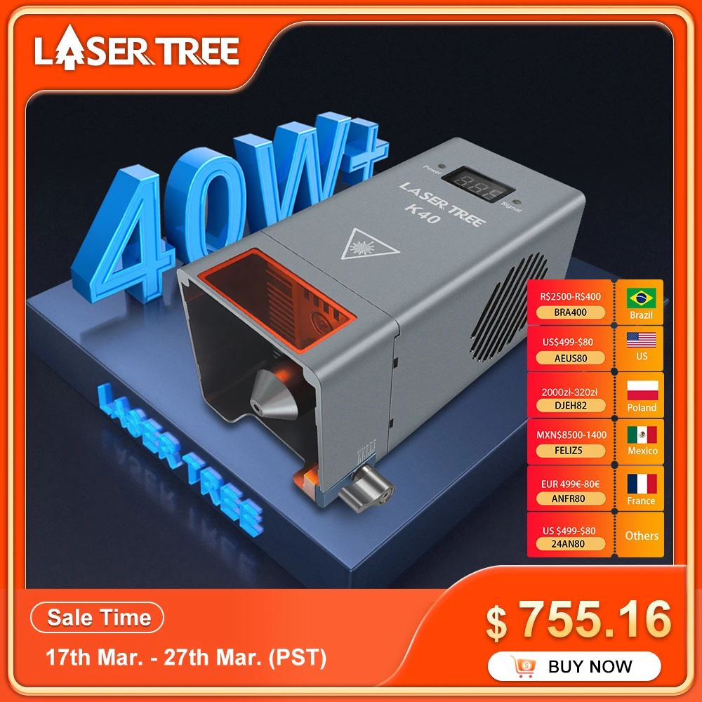 

LASER TREE 40W 30W 20W Optical Power Laser Module with Air Assist 450nm Blue Light TTL Laser Head for CNC Engraver Cutting Wood