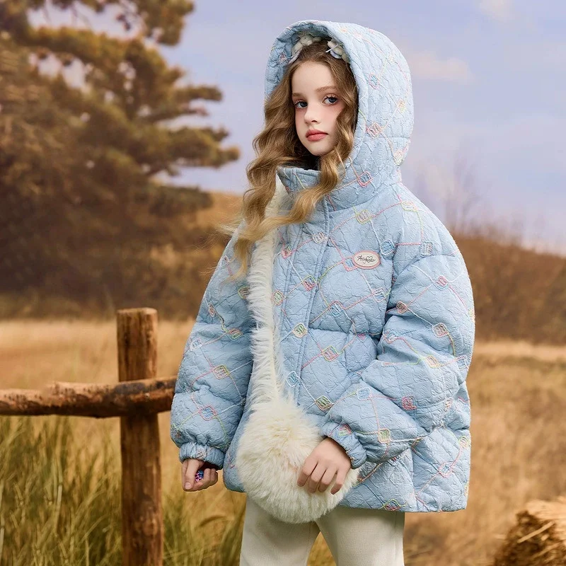 5-12세 여아용 플로럴 다운 코튼 재킷 겨울 신상 아동 후드 브레드 코트 프린세스 두꺼운 파카 120-170cm
