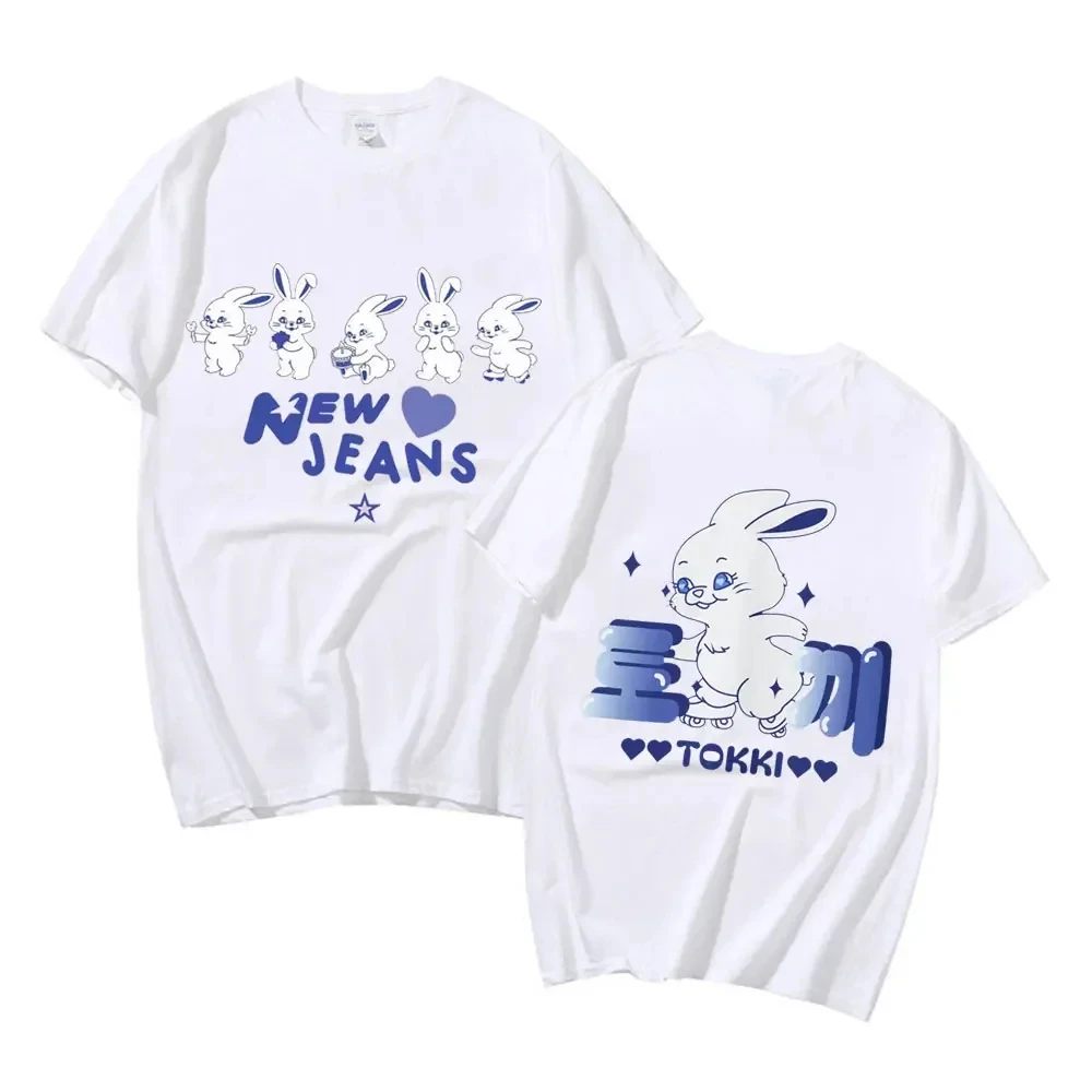 2024 New Animal Bunny Print Tees Harajuku Fashion Kpop Cute Cotton T-Shirt Men Women Korean Style Short Sleeve Cotton T Shirt