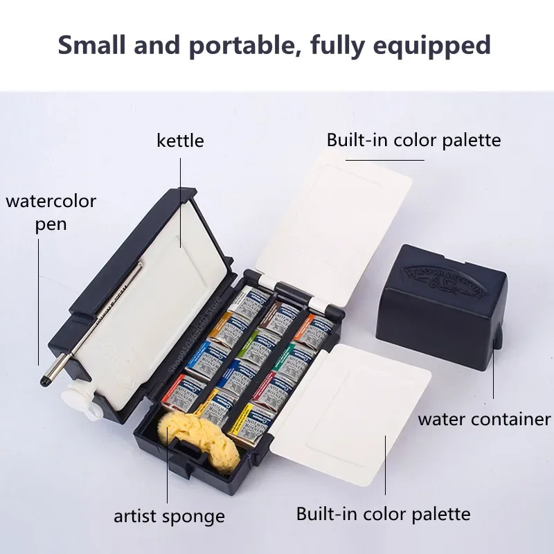 Winsor Newton 수채화 여행 세트, 휴대용 12 색 하프 블록 럭셔리 스케치, 특별한 초보자 수공예 미술 용품