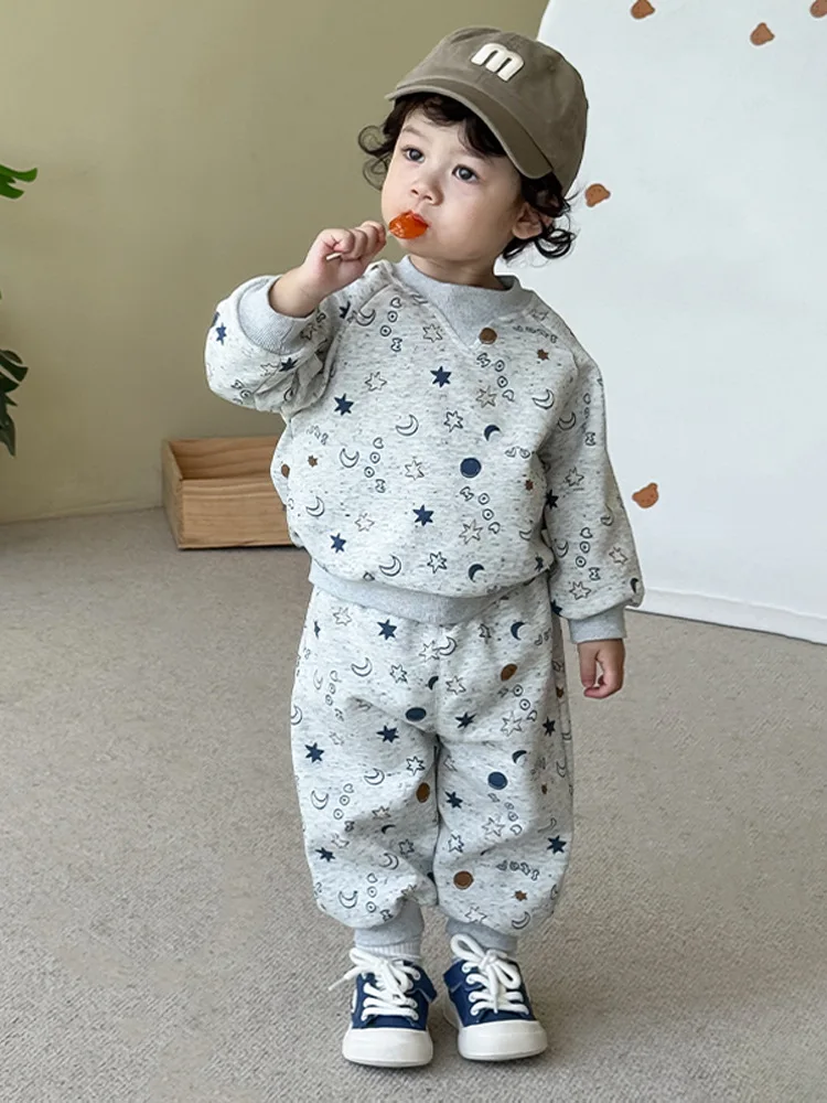 Kids Planet Print Hoodie and Pants Track Suit