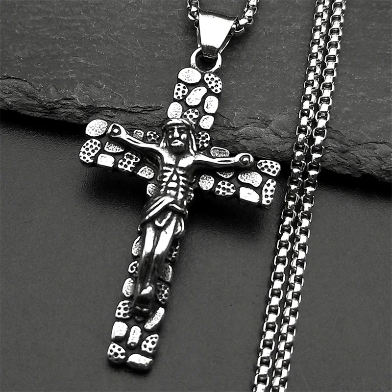 MUERDOU Collana Uomo Donna Con Ciondolo Croce In Acciaio Inossidabile 316L - Gioiello Cristiano Ipoallergenico, Colori Argento/Oro/Nero - 2