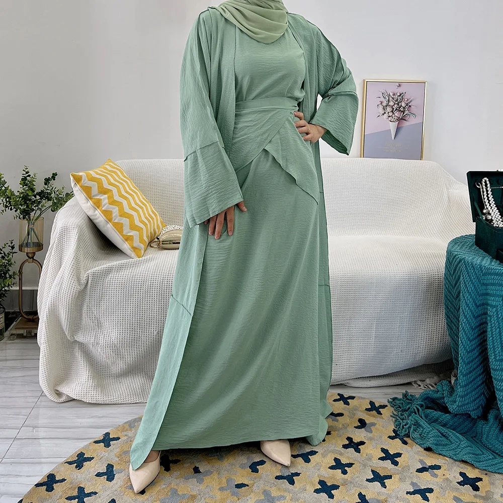 3 Piece Abaya Muslim Woman Hijab Dress Wrap Skirt Dubai Turkish Abayas Kimono Modest Islamic Clothing Sets Ensembles Musulmans