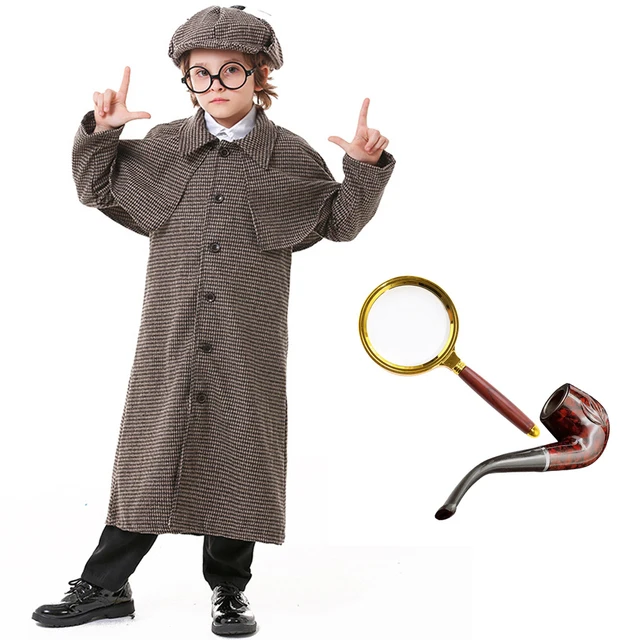 

2023 Deluxe Boy Detective Jacket Oufit Halloween Purim Child Movie Detective Cosplay Costume Long Coat Party Fancy Dress