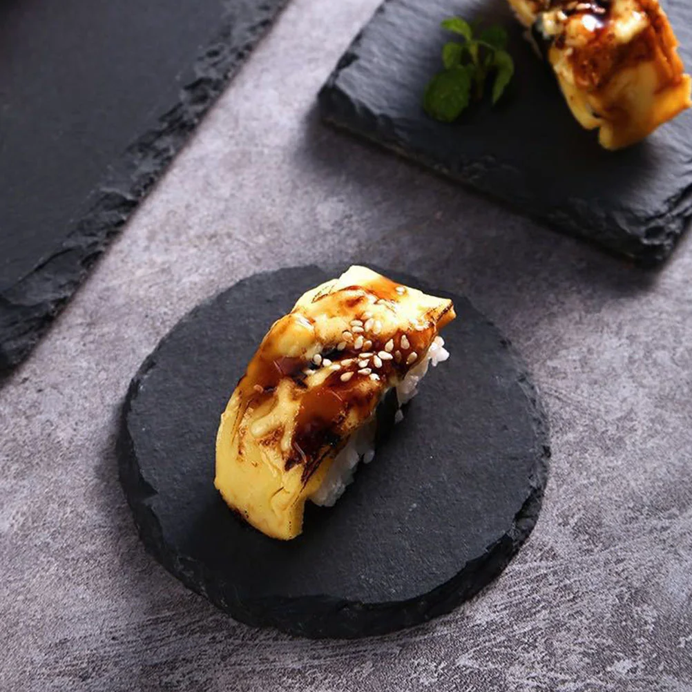 2Pcs Round Natural Plate For Smooth Surface Steak Pizza Sushi Tray Dinner Board Charcuterie Serving Trays Cutlery