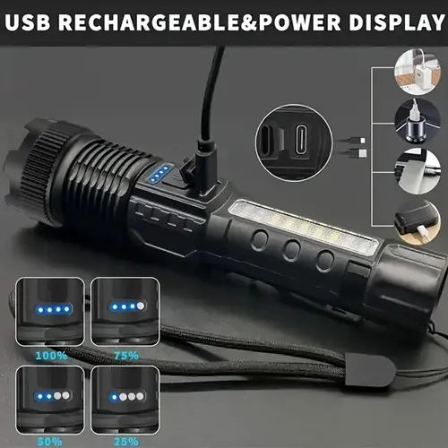 High Power Led Flashlights Very Strong Tactical Torch 6 Modes Rechargeable Camping Fishing Emergency Zoom Lantern - Image 4