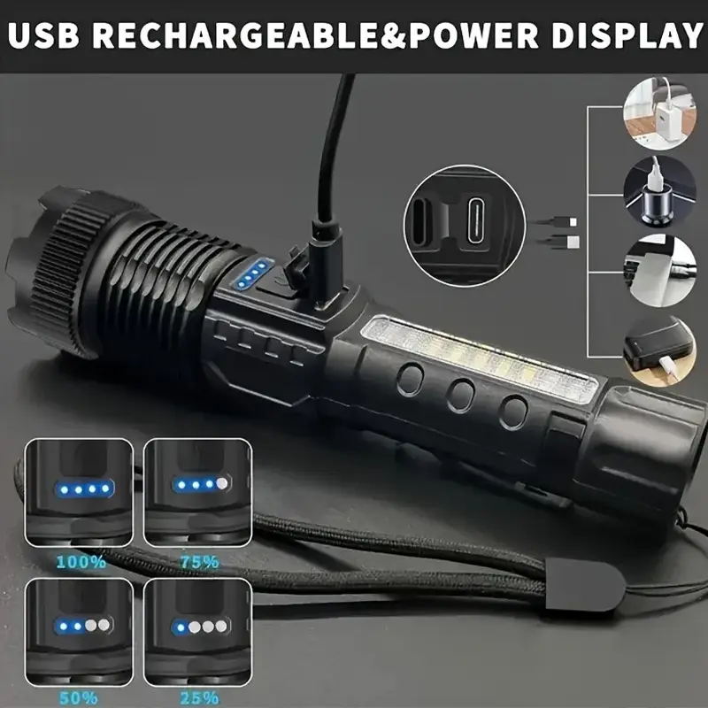 High Power Led Flashlights Very Strong Tactical Torch 6 Modes Rechargeable Camping Fishing Emergency Zoom Lantern - Image 4