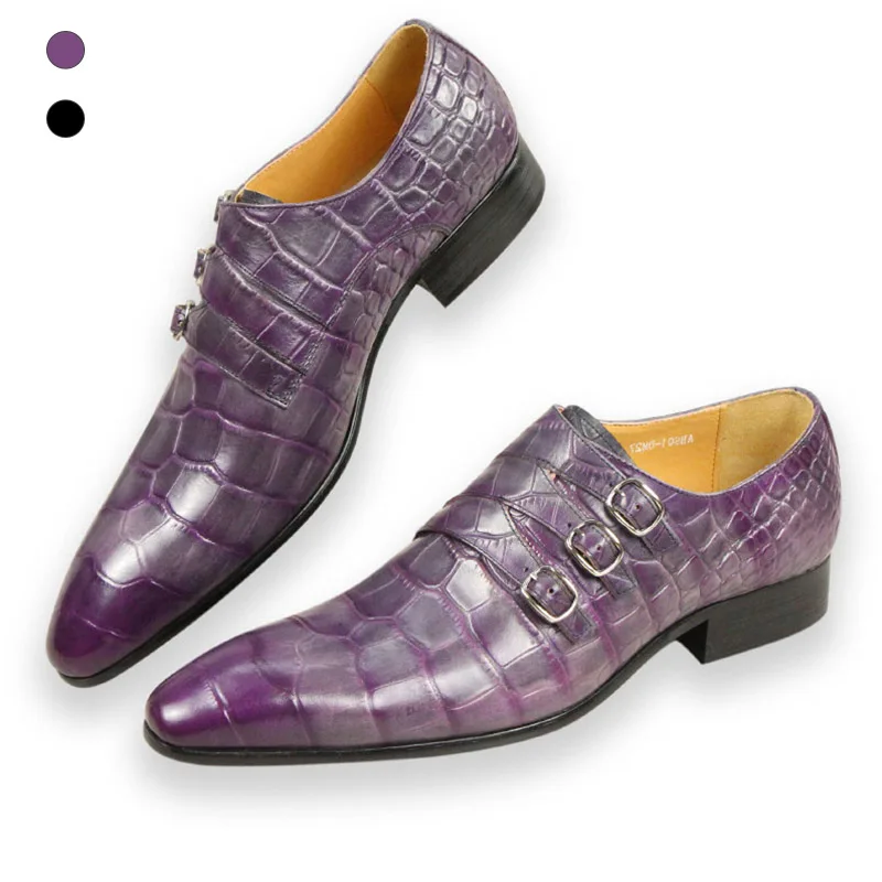 Stylish Men's Bottoms Crocodile Pattern leather for men Loafers Shoe Pure Cowhide Purple zapatos hombre vestir
