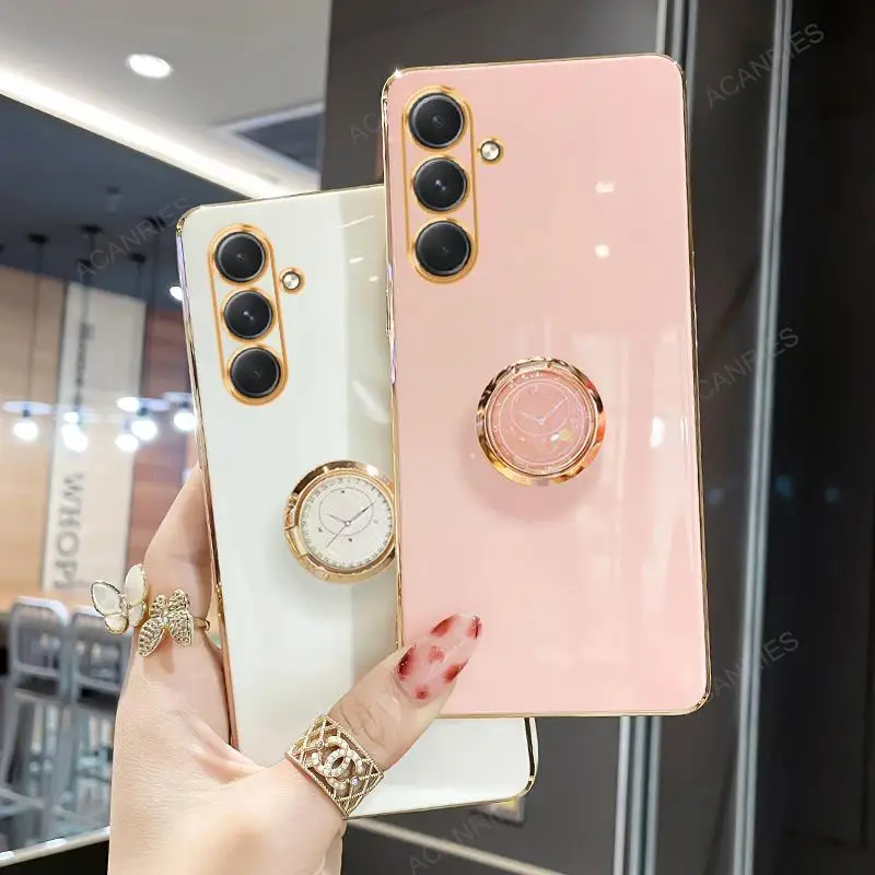 Luxury Plating Ring Holder Silicone Back Cover with Stand